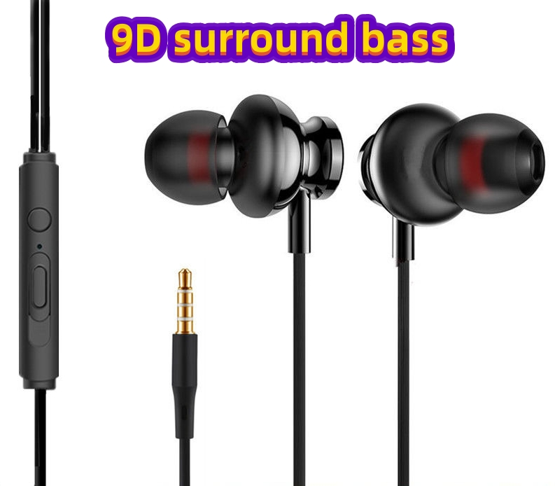 Wired earphones mobile phone 9D surround bass digital audio video earphones black wired headset CRRshop free shipping best sell headphones universal bass mobile phones computers quality earphones