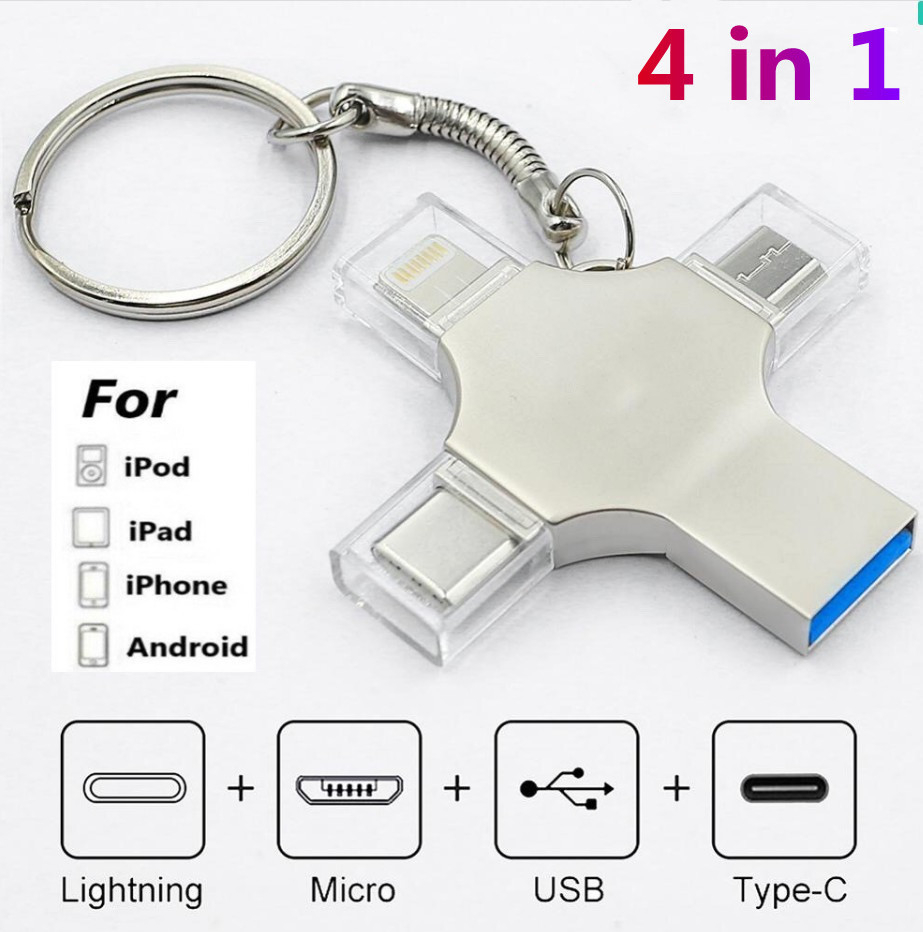 MECOLA 4 in 1 16/32/64/128GB Photo Storage Stick USB Flash Drive for iPhone USB-C iPad Android Samsung USB for iPhone 13/13 pro/12/12 pro/12 mini/11/11/Pro//XR/X/XS MAX, Photo Storage for PC,MacBook
