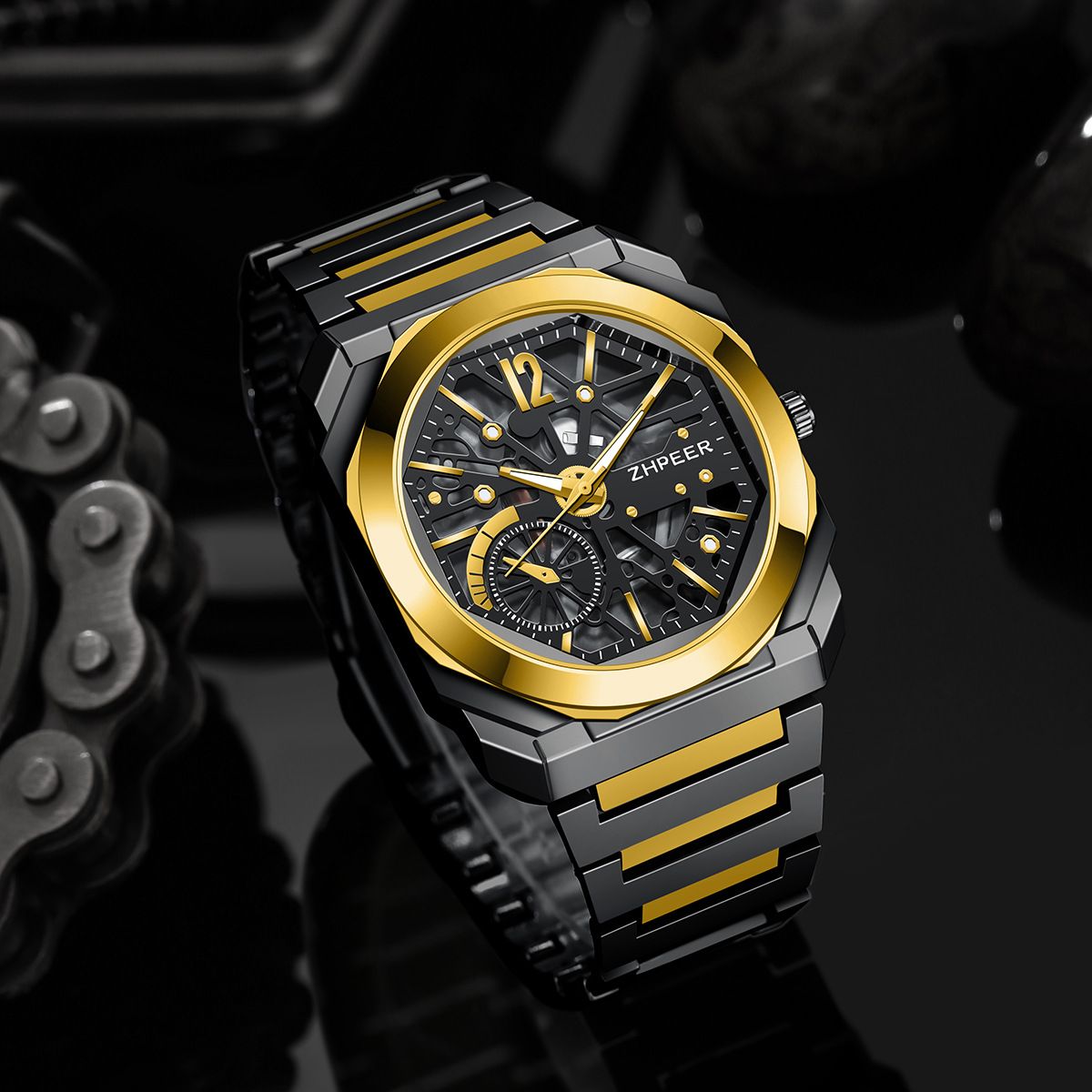 New Versatile Men Quartz Wrist Watch, Mechanical‑Look Dial, Stainless Steel Band Wristwatch, Business Casual Sports Timepiece for Daily Commuting and Outdoor Occasions
