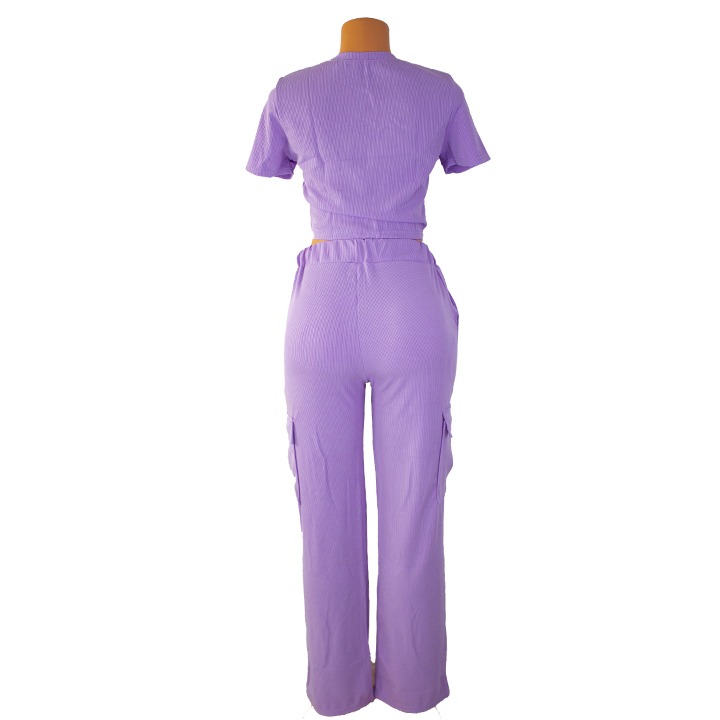  Casual Women Two Piece Outfit Sport Fitness 2pcs Trousers Suits short sleeve tops and pocket pants suits