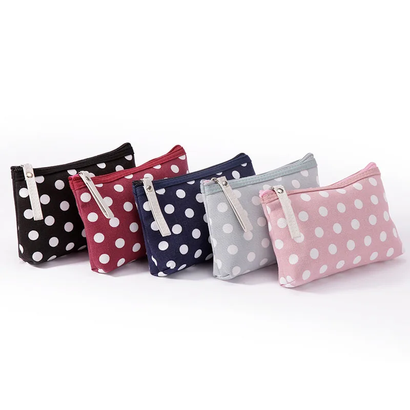 Classic Hot Selling Polka Dot Fabric Makeup Bags Waterproof Portable Zipper Wash Cosmetic Pouch Girl Phone Key Bag