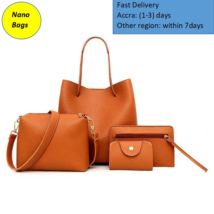 NANO Bags Ladies bags Women Bag Slung Shoulder Bag Four-Piece PU Leather Handbag Polyester Tote Purse Brown 4Pcs/Box