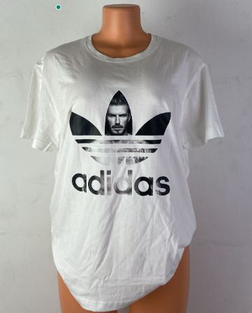 100% cotton unisex customized Adidas playboy David Beckham graphics front printed Plastisol Heat Iron logo Short sleeve casual t-shirtWHITE