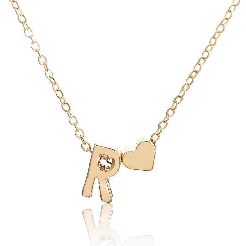 New simple peach heart-shaped letter necklace, elegant and versatile 26-letter original heart clavicle chainR