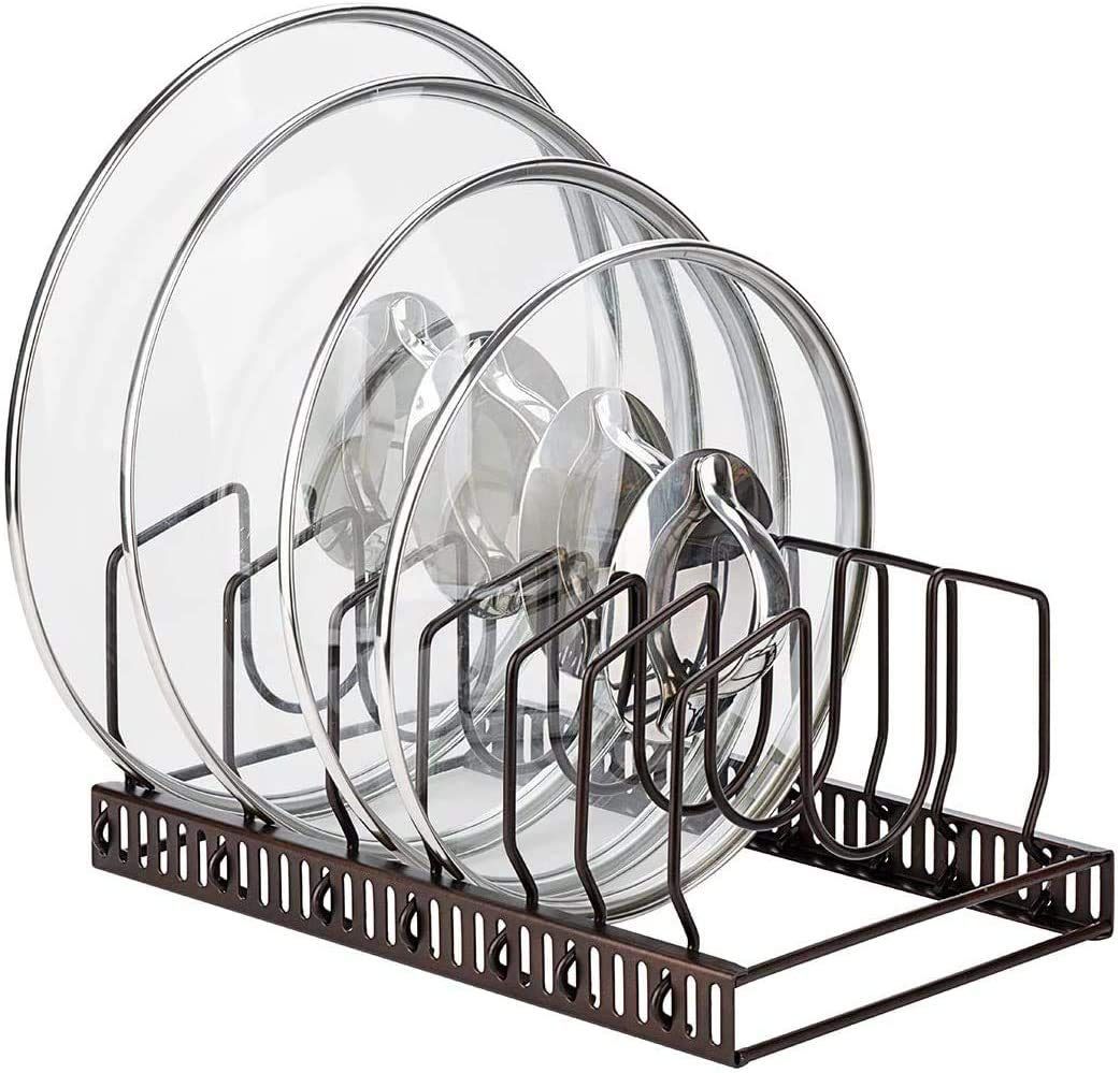 Bakeware Organizer Rack for Kitchen Bakeware, Cookware, Dinnerware, Cutting Boards, Plates, Pot and Pan Lids