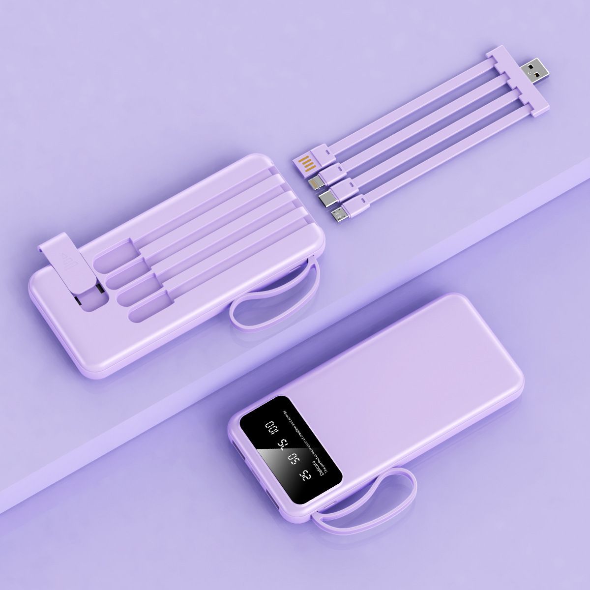 10000mAh Power Bank with 4in1 Built in Cables, Power Bank with LED Lamp Fast Charging USB C External Battery Pack Phone Charger with LED Display for iPhone, Samsung and Cell Phones