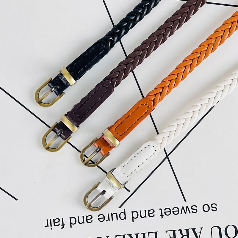 Women's no-punch braided needle buckle retro casual all-in-one slim belt 1636