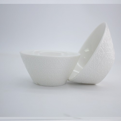 Small White Pearl Antiskid Ceramic Porcelain Embossed Microwave safe Bowls - For Cereal, Soup, Salad, Pasta, Rice, Dessert - XC-27