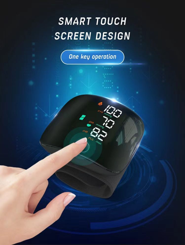 Wrist Type Electronic Blood Pressure Monitor, Fully Automatic Intelligent BP Measuring Device, Rechargeable Touch Control Blood Pressure Tester
