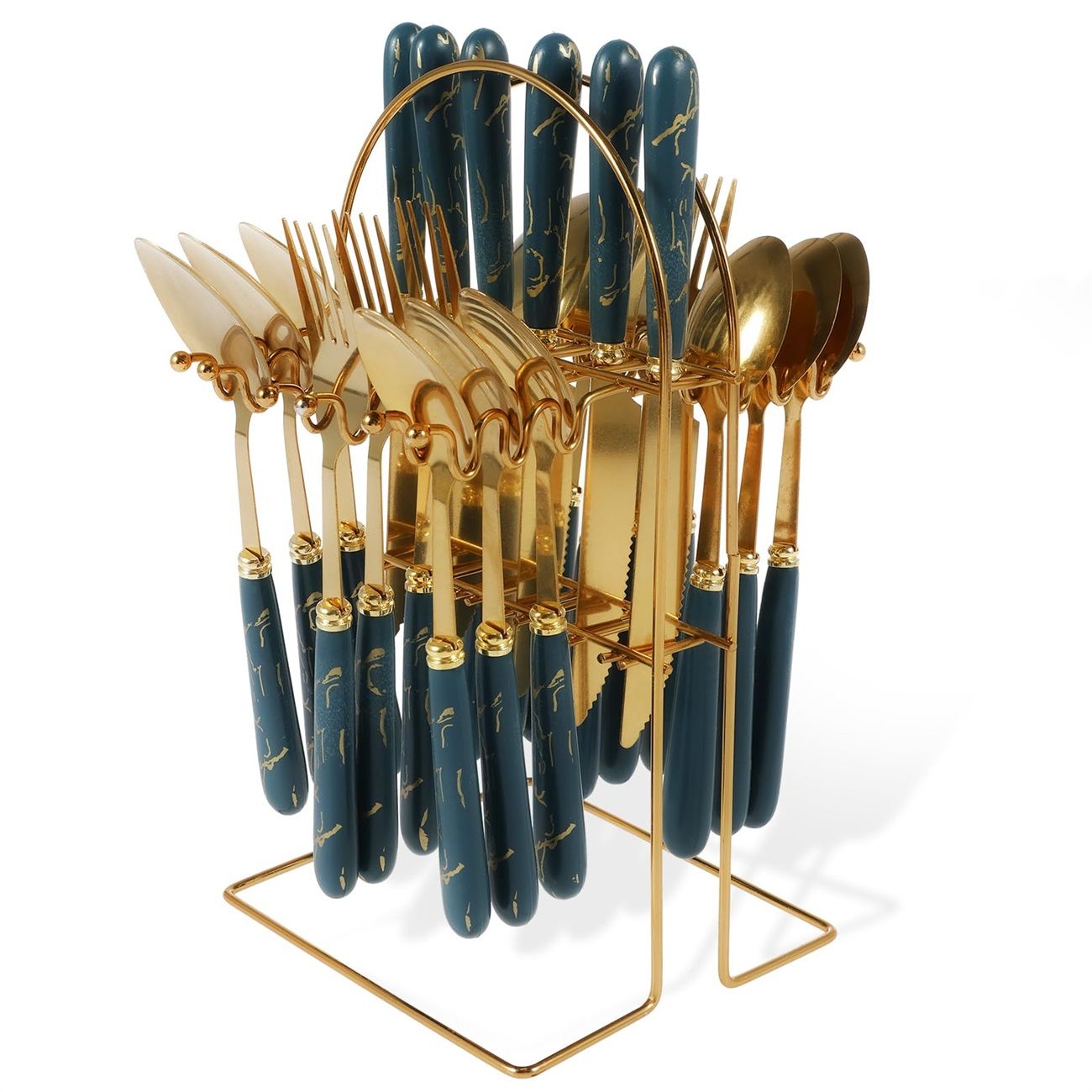 Cutlery Set, 24-Piece Home Safety Stainless Steel Silverware Set with Stand, Mirror Polishing Flatware Set Service for 6, Includes Knives, Forks, Spoons