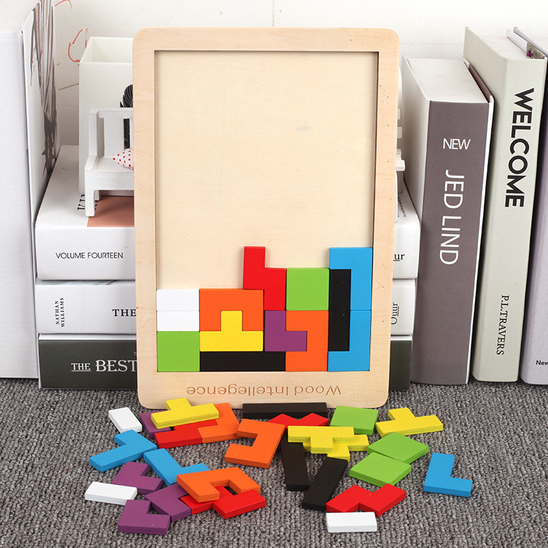 Children's Early Education Wooden Fun Color Classic Tetris Puzzle Toy
