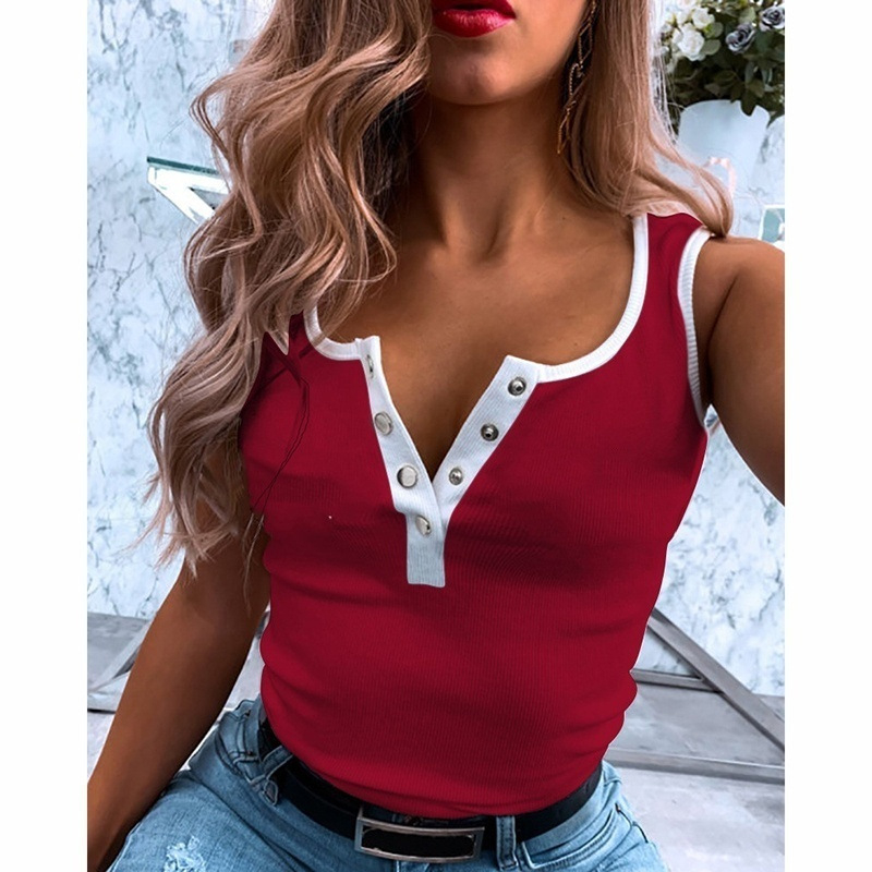 Women's Sleeveless V-Neck Top Casual Tight T-Shirt Vest