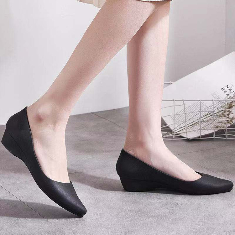 Pointed Single Shoes Wedge Heel Ladies Shoes Casual Work Peas Shoes Wear-resistant Women's Shoes