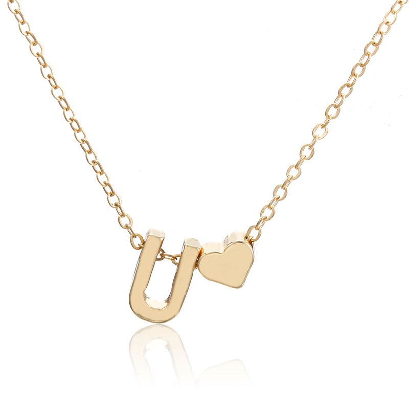 New simple peach heart-shaped letter necklace, elegant and versatile 26-letter original heart clavicle chainU
