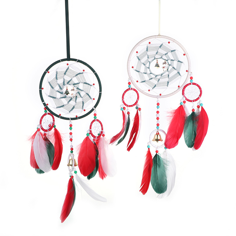 Dream Catcher Feather Decoration-Handmade Traditional Wind Chimes Hanging Dreamcatcher Coloured Feather Dream Catchers