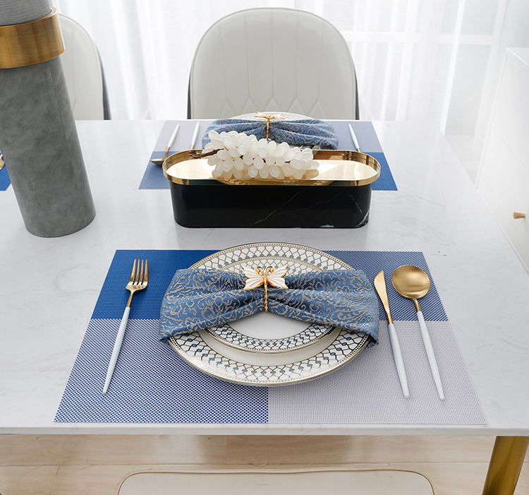 Createshao PVC Vinyl Modern Color Matching Gradient Multi-Lattice Four-Square Woven Non-Slip Placemat Restaurant Table Mat kitchen Insulation Pad