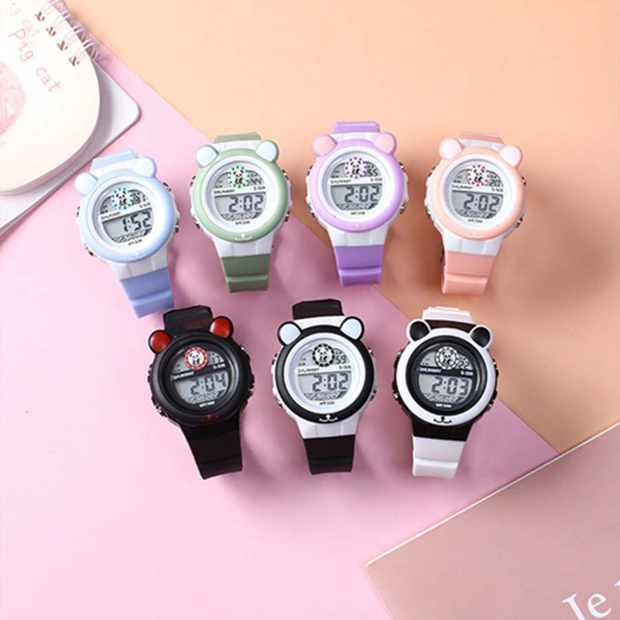 New stock panda cartoon children's electronic watch student party waterproof night light multifunctional alarm clock electronic watch
