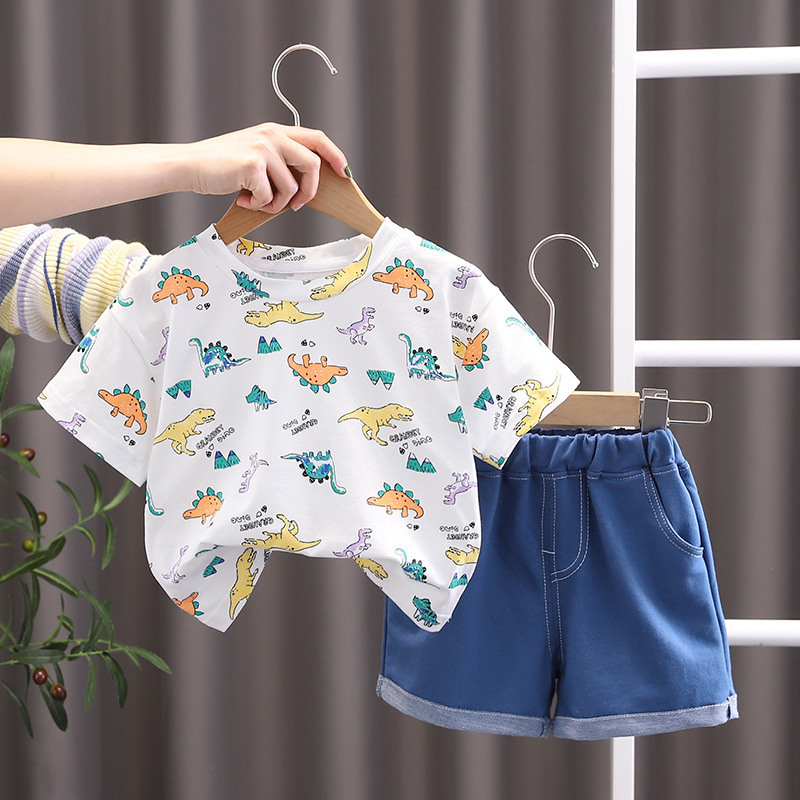 XYF baby boy casual clothes little boy toddler short sleeve dinosaur print