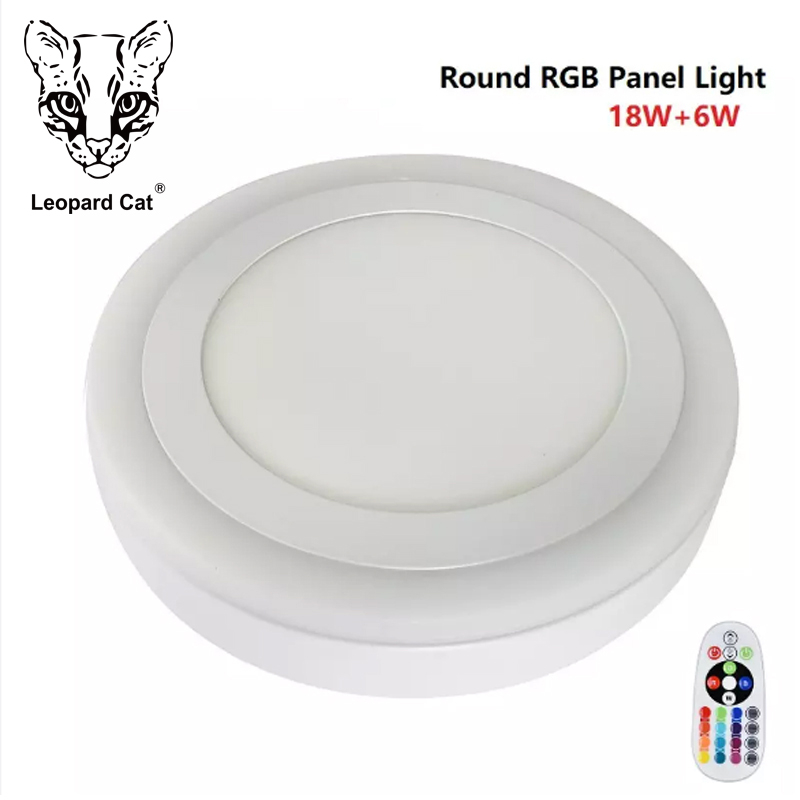 Leopard Cat LED surface mounted round RGB panel light with remote control 18W+6W 12W+4W Recessed LED Ceiling downlight Panel Lamps