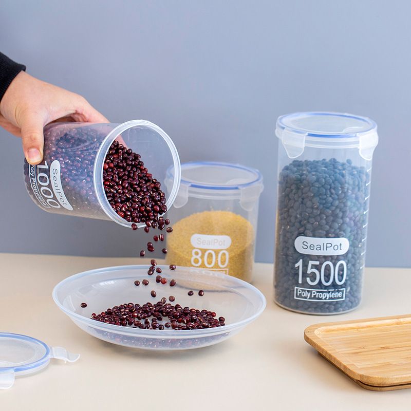 Multi-Size Clear Transparent Plastic Airtight Food Storage Containers With 4-Side Lock Lids, Stackable Dry Grain Organizer Canisters, Leakproof Moist-Proof Pantry Storage Jars For Cereal, Beans