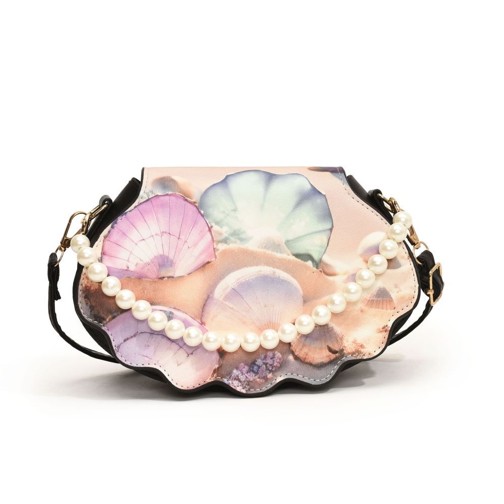 978218 Ladies Bag Colorful Seashell Clutch Purse Mini Pearl Chain Crossbody Bag Pu Leather Shell Shoulder Crossbody Bag