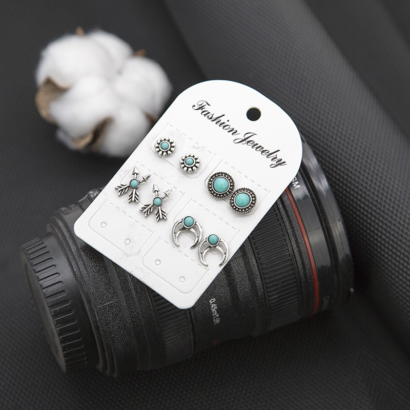 2021 Latest Retro Turquoise Moon Arrow Cupid Four Pairs Stud Earrings Set Fashion and Elegant Stud Earrings