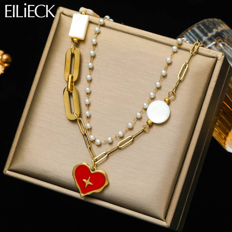 N0026 Stainless Steel Red Heart Love Pendant Necklace For Women Girl New Trendy Neck Chain Jewelry Gift