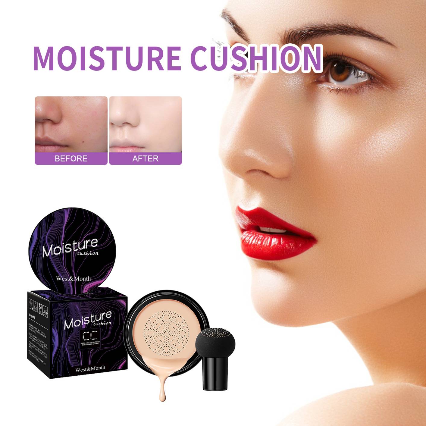 Mushroom Head Air Cushion BB Cream, Concealer Lasting Nude Makeup Moisturizing Brightening Pigment CC Liquid Foundation
