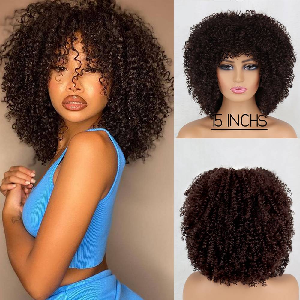 African women s curly hair with edge gradient synthetic wig short