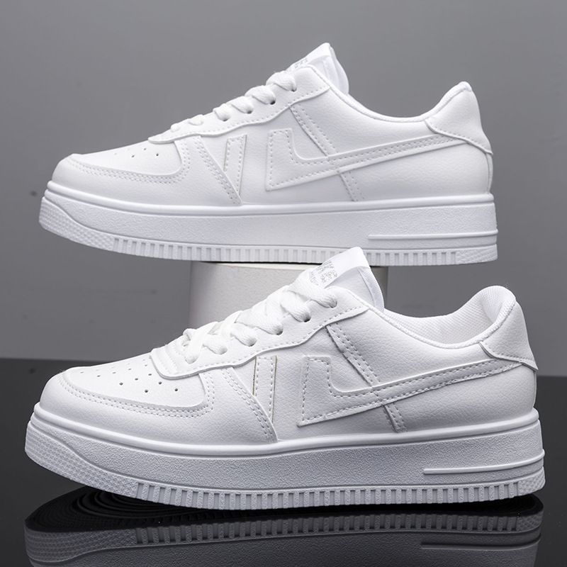 Men's shoes small white shoes leather breathable lace-up men's casual shoes solid color trend thick sole couple board shoes AIP-11