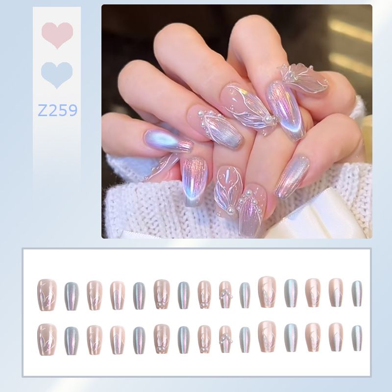 24pcs set full cover stick-on 3D Bling Glitter Artficial nails French style Easy wear women press on nails