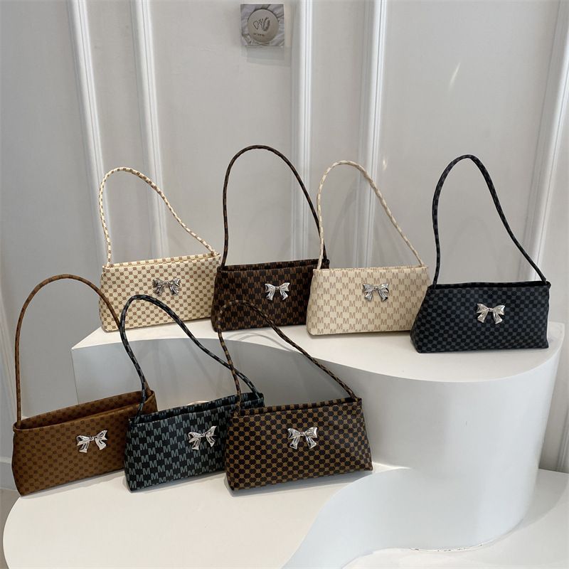 Large Capacity Solid‑Color Bow Tote Bag for Women, Elegant Casual Fashion Underarm Shoulder Handbag, Versatile Daily Purse for Commuting Dating Shopping
