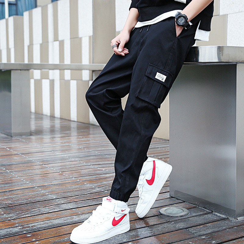 K9023 Men's Flap Pocket Letter Graphic Street Cargo Pants Casual Pull On Pants