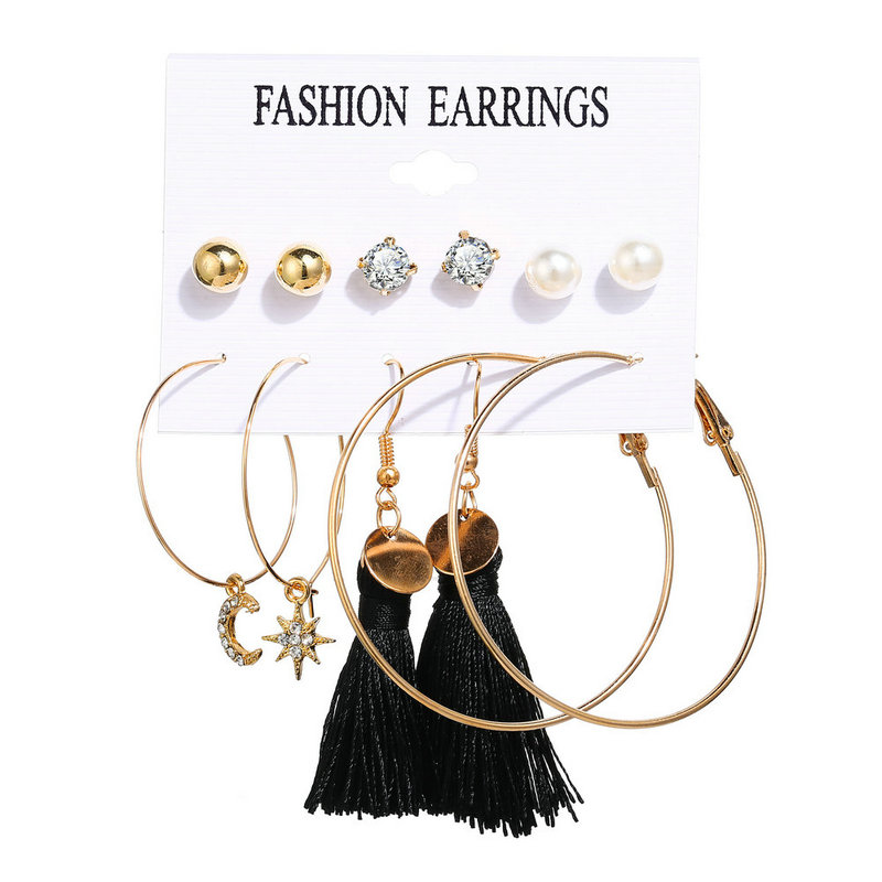 5507 6pcs Women's Earrings Korean Stud Earrings for Women Vintage Pearl Butterfly Gold Cross Earring Set Trend Earings Femauu Jewelry