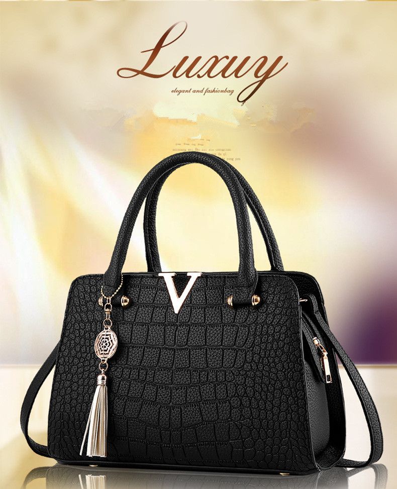 Crocodile leather women's bag V letter designer women's handbag