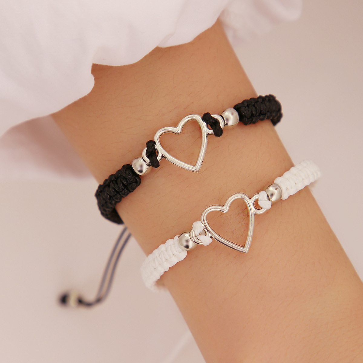 55827 2pcs Cute Hollow Heart Couple Bracelets for Lover Men Women Beads Charm Rope Bracelets Jewelry