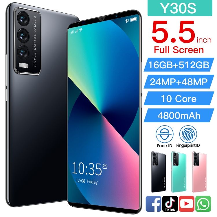 Y30S Android smartphone 5.5 inch large screen GPS navigation 16GB 512 GB front 24MP back 48 MP 4800 mAh smart phone CRRSHOP full screen HD 10 core fingerprint unlock dual sim dedicated micro android 11 high-quality mobile phone