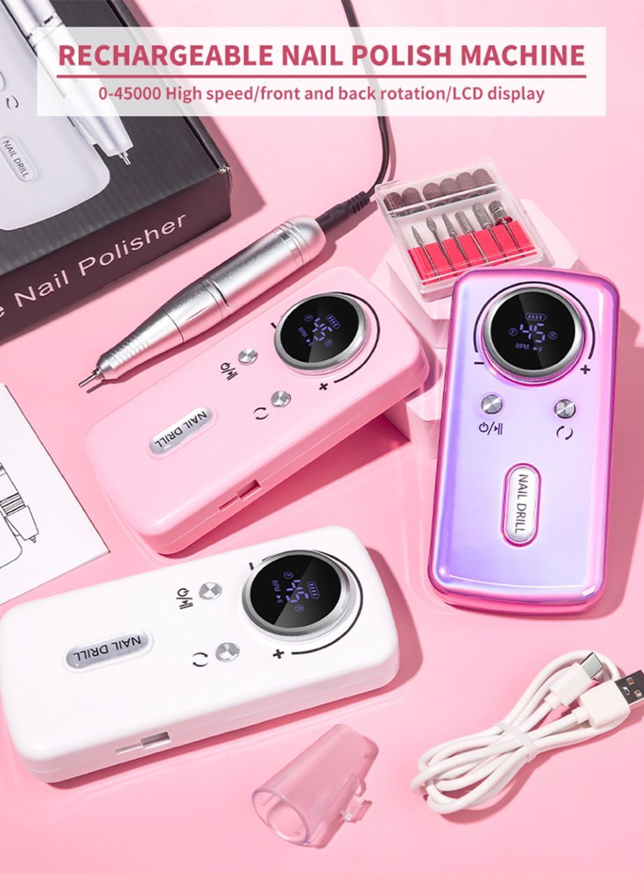 DMJ-V1 45000RPM Professional Rechargeable Electric Nail Drill Machine Portable Cordless Nail File For Acrylic Gel Nails Remove