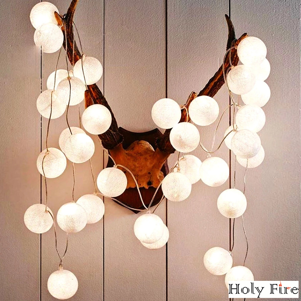 Holy Fire 10/20LED 1.5/3m Cotton Ball Garland String Lights Christmas Fairy Lighting Strings for Holiday Wedding Xmas Party Home Decoration