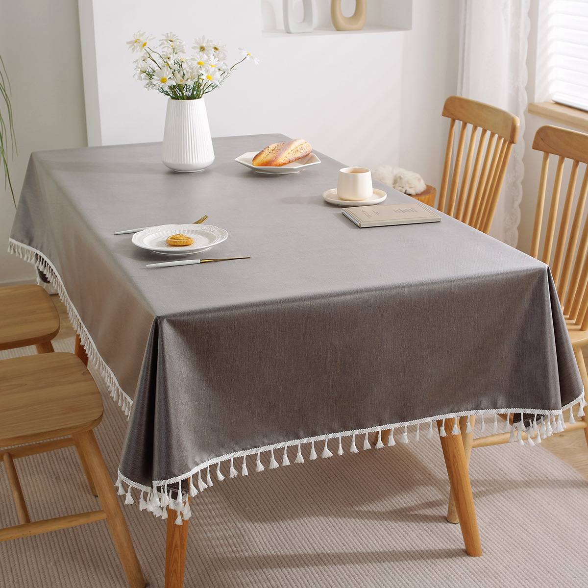 HG-224 Simple Cotton Linen Solid Color Tablecloth, Waterproof and Oil Resistant Tablecloth