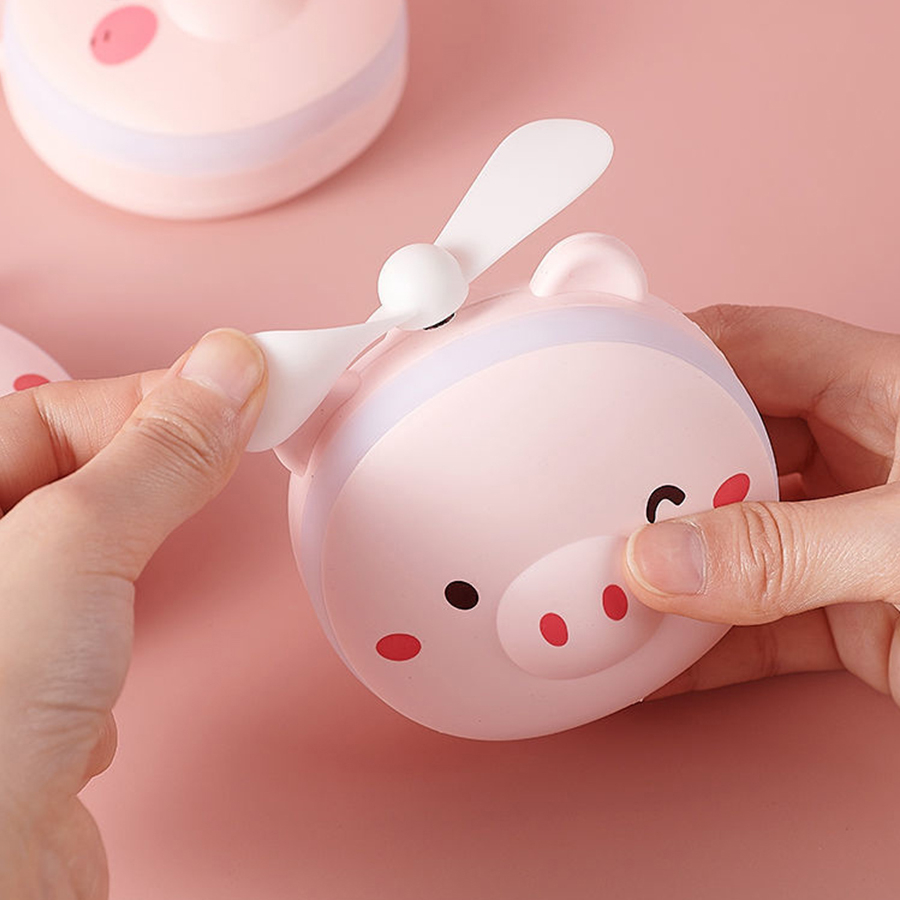 Pink Cartoon Pig Makeup Mirror Portable Rechargeable Led Light Makeup mirror Mini Fill Light Mirror Fan Mirror