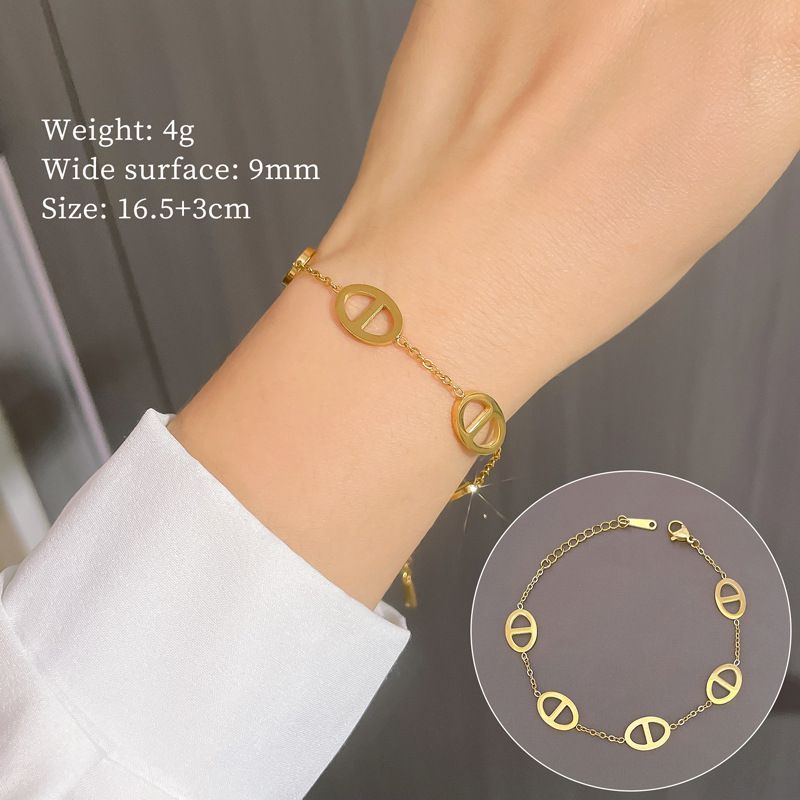 Ins Minimalist Oval Cutout Link Titanium Steel Bracelet, Adjustable Chain Vintage Stainless Steel Wrist Chain, Waterproof Anti-Tarnish Fashion Jewelry, Trendy Daily Accessory & Gift for Women
