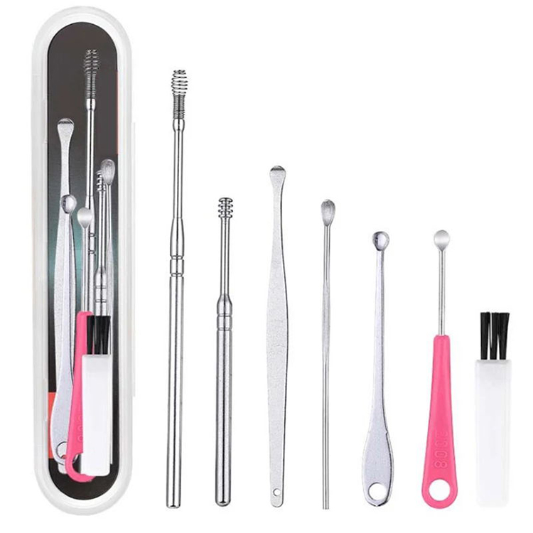 7Pcs/set Ear Wax Pickers Stainless Steel Earpick Wax Remover Curette Ear Pick Cleaner Ear Cleaner Spoon Care Ear Clean Tool 
