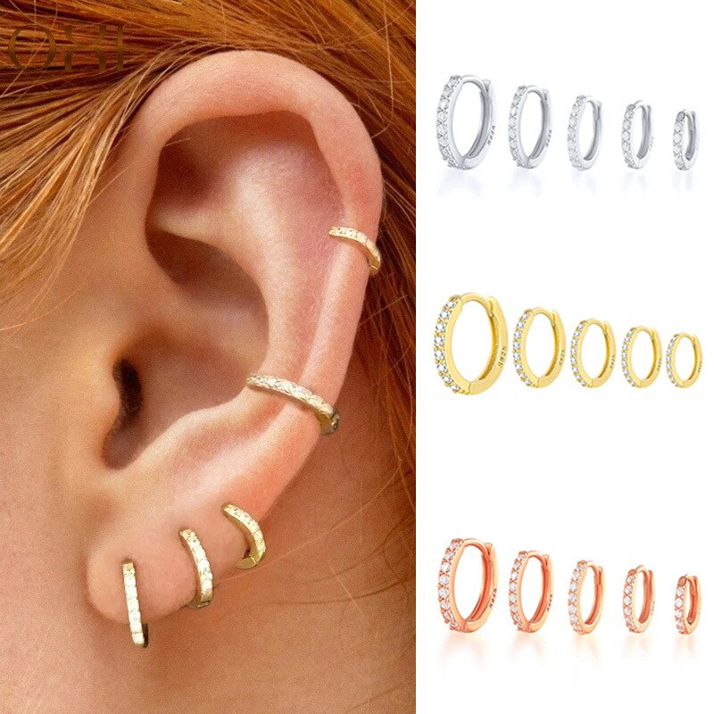 E1321 1 Pair Minimal Hoop Earrings Crystal Zirconia Small Huggie Thin Cartilage Earring Helix Tragus Piercing Jewelry