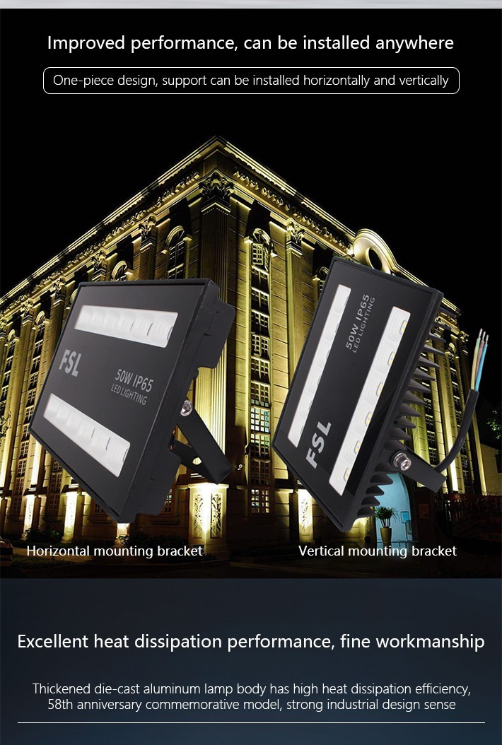 FSL 150W LED Flood Light, 15,000lm Super Bright Security Lights, IP65 Waterproof Outdoor Flood Light, 6500K Daylight White Floodlight for Yard, Garden, Playground, Garages, Basketball Court