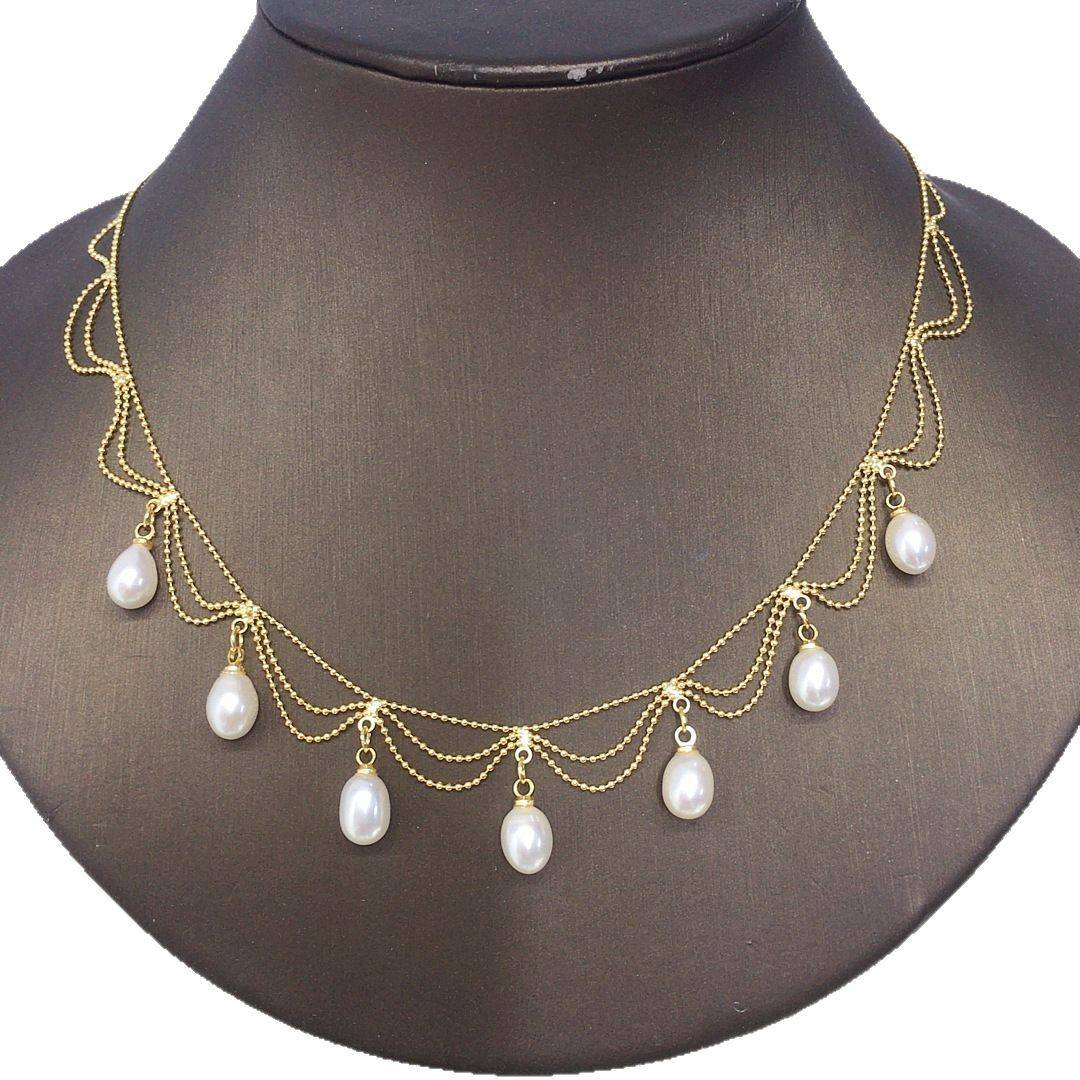 5A grade natural freshwater pearl necklace retro lace multi-layer bean chain pearl pendant
