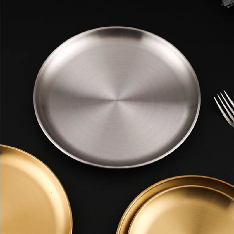Stainless steel plate, barbecue plate, Western cuisine plate, ornament tray CRRSHOP free shipping Thickened stainless steel disc