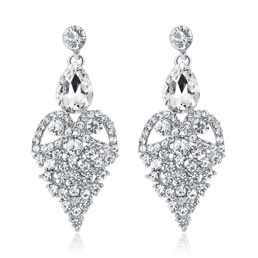 BA056-A Vintage Rhinestone Wedding Bridal Teardrop Dangle Earrings Fancy Crystal Chandelier Drop Earrings for Women Brides