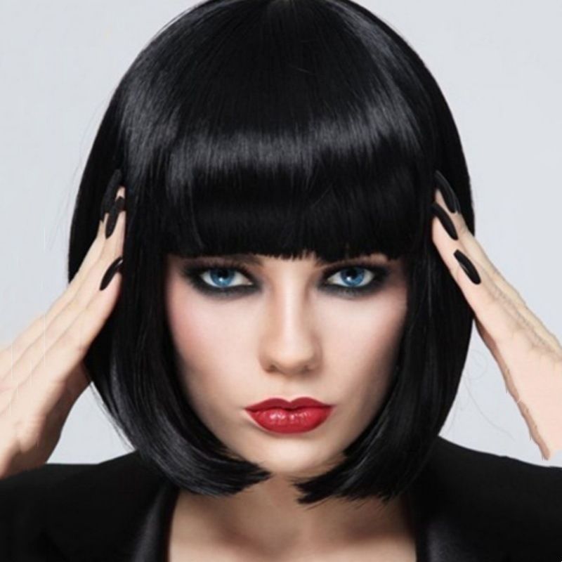 2025 New Western-Style Fashion Women's Bob Wig, Straight Bangs Short Straight Hair Natural Color, Cross-Border Synthetic Hair Wig Cap Export Wig