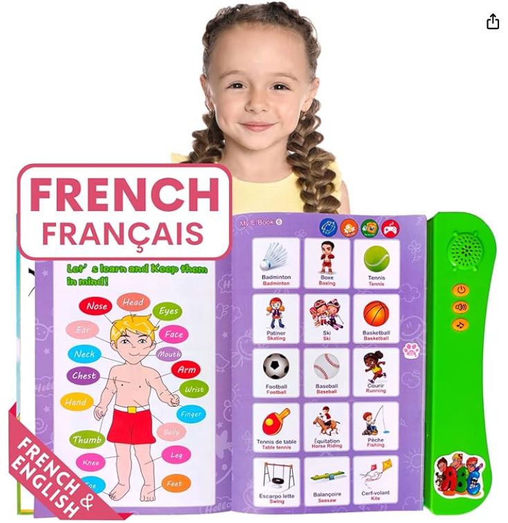 French English Spanish Arabic Talking Learning Book for Kids 2 3 4 5 6 Years Old, Learn French Interactive Audio Sound Books for Toddlers, Francais Educational Electronic Toys, Bilingual Musical Toy New French English finger-pointing reading children's smart learning toy voice calligraphy e-book